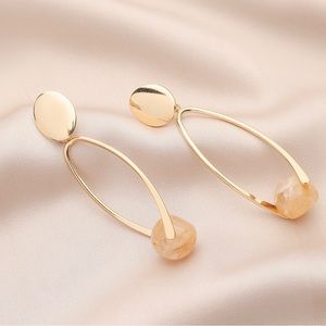 Geometric Brown Dropstone Earrings